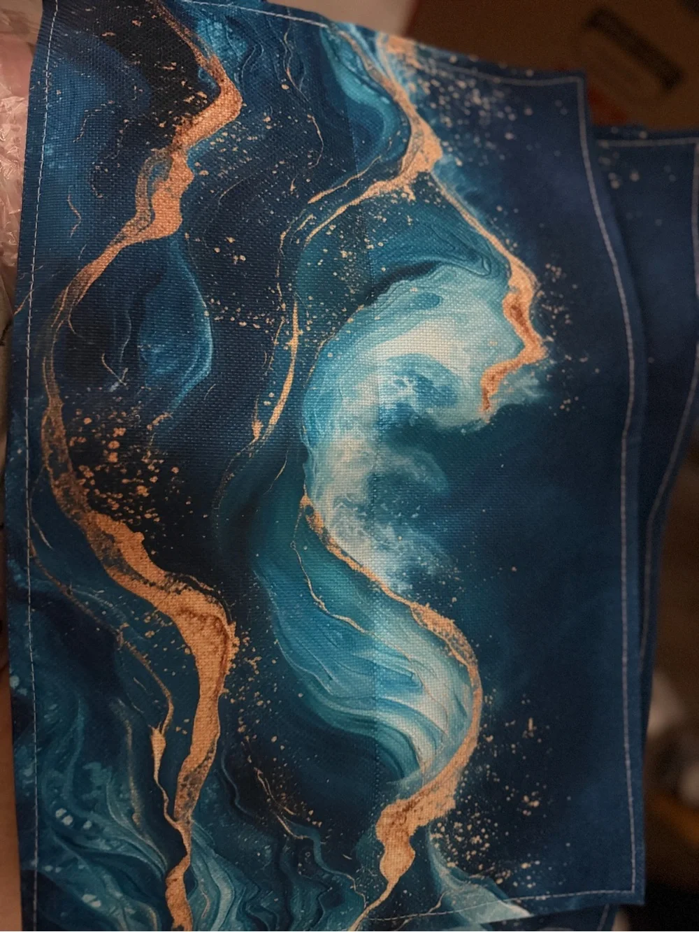Set of 6 Blue Gold Abstract Placemats 12x18 Modern Dining Decor